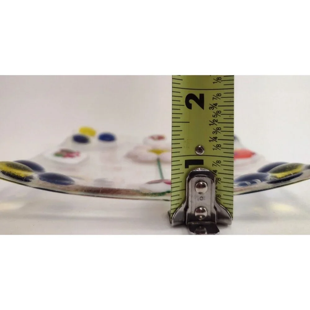 Murano Style Fused Art Glass Trinket Dish Tray Flower Jewelry Square 6